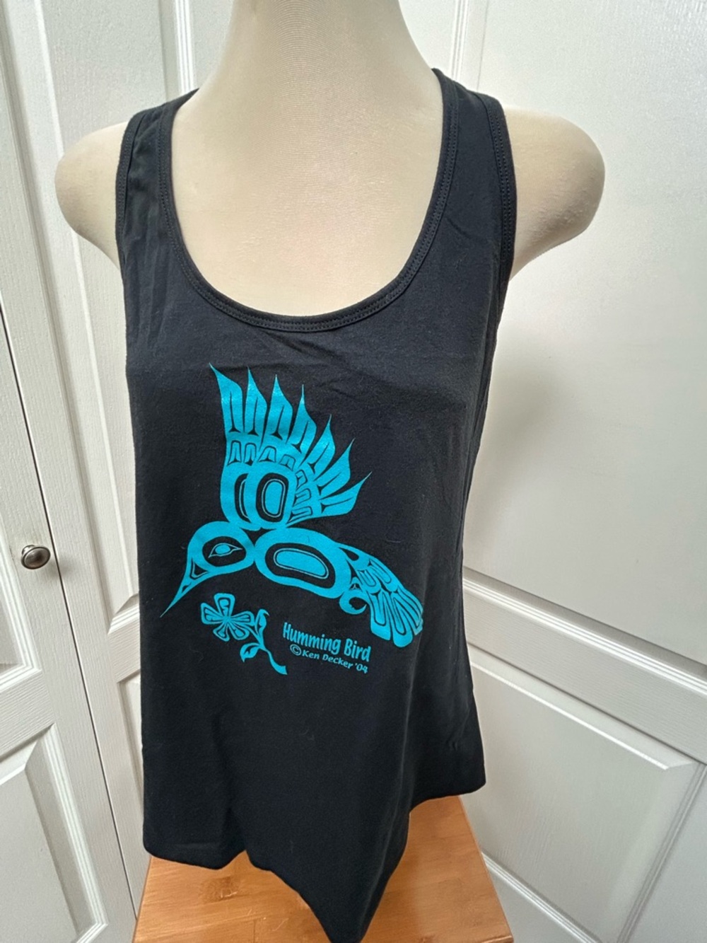 Black Tank Top with Teal Hummingbird Graphic